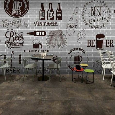 Wallpaper Bar, Canvas Wallpaper, Small Restaurant Design, Brick Interior Wall, Brewery Design, 3d Wallpaper Mural, Cheap Wallpaper, 3d Mural, Brick Interior