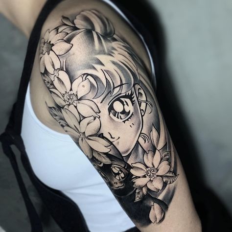 Tatuaje Sailor Moon, Moon Half, V Tattoo, Tattoo Japanese Style, Sailor Moon Tattoo, Tasteful Tattoos, Family Tattoos, Half Sleeve Tattoo, Dope Tattoos