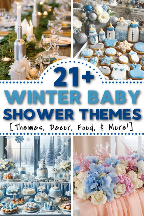 Are you looking for winter baby shower themes? We've got 21+ unique winter baby shower theme ideas full of inspiration. Winter baby shower decor ideas your guests will rave about! Winter baby shower invitations and winter baby shower games that are not boring! Winter Party Color Schemes, Baby Shower Themes Winter Boy, Winter Time Baby Shower Ideas, Fall Winter Baby Shower Ideas, Ski Themed Baby Shower Ideas, Blue Christmas Baby Shower Ideas, Baby Boy Shower Themes Winter, January Baby Shower Ideas Themes, December Themed Baby Shower Ideas