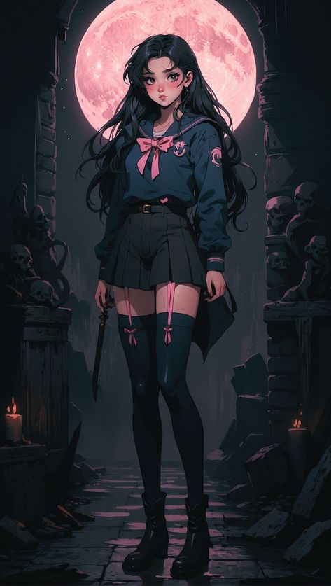 💕 Tap to Like Your Anime Inspiration Goth Anime Characters, Goth Alice In Wonderland, Anime Goth Outfits, Sketch Pfp, Black Anime Characters Women, Create Anime Character, Female Ocs, Gothic Stuff, Vampire Drawings