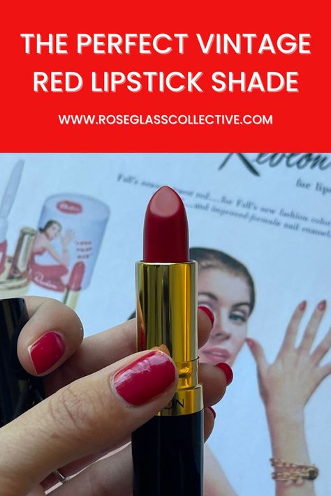 vintage lipstick 80s Red Lipstick, Loreal British Red Lipstick, Revlon Certainly Red Lipstick, Lipstick Aesthetic Vintage, Revlon Lipstick Colors, Soft Red Lipstick, Vintage Makeup Table, Revlon Red Lipstick, Vintage Makeup Tutorial