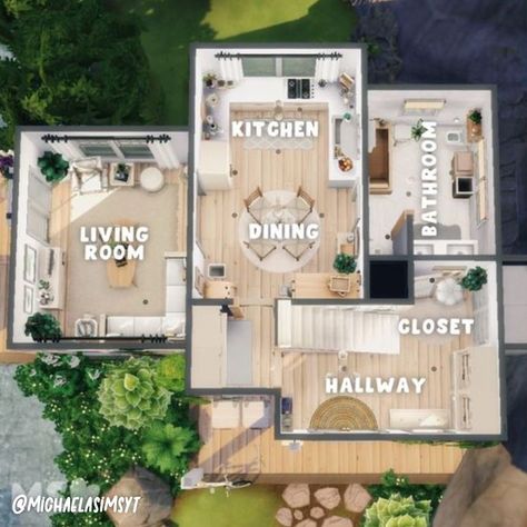 Sims 4 Floor Plan, House Ideas Sims 4, Casas The Sims Freeplay, Houses Sims 4, Sims 4 City Living, Sims 4 Floor, Sims 4 Cottage, Sims 4 Kitchen, Sims Freeplay Houses