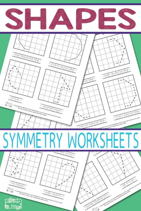 Printable Shapes Symmetry Worksheets for Kids - learn 2D shapes and symmetry drawing Free Symmetry Printables, Symetry Drawings For Kids, Stem Worksheets Free Printables, 2d Shapes Kindergarten, Symmetry Math, Symmetry Worksheets, Symmetry Activities, Shape Worksheets For Preschool, Shapes Lessons