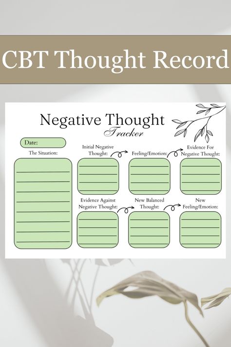 Cognitive behavioural therapy friendly worksheet for challenging negative thoughts. This exercise is frequently used by psychologists and therapists/counsellors to help people retrain their thought processes from negative thoughts to a more positive outlook. Negative Thoughts Journal, Reframing Thoughts Worksheet, Reframing Negative Thoughts Worksheet, Negative Thoughts Worksheet, Thought Tracker, Thought Record, Challenging Negative Thoughts, Ocd Thoughts, Cbt Therapy Worksheets