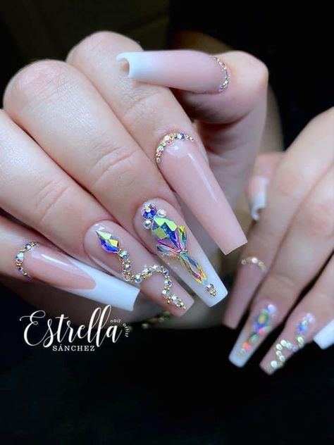 Buchonas Nails, Swarovski Nails, Nails Design With Rhinestones, Simple Acrylic Nails, Work Nails, Exotic Nails, Acrylic Nails Coffin Pink, Long Square Acrylic Nails, Bling Acrylic Nails