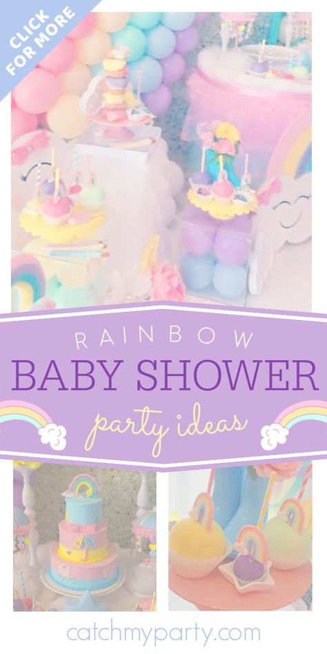 Rainbow Baby Girl Shower Ideas, Over The Rainbow Baby Shower Theme, Baby Shower Ideas Rainbow Theme, Rainbow Baby Shower Centerpieces, Rainbow Baby Baby Shower Ideas, Rainbow Baby Gender Reveal Ideas, Rainbow Theme Baby Shower Ideas, Rainbow Baby Shower Ideas Decoration, Pastel Rainbow Baby Shower Ideas