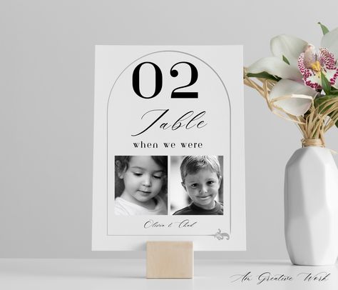 Photo Table Number Card, Baby / Childhood Pictures, Minimalist Wedding Table, Add Your Image, Editable Template, 4x6, 5x7, photo table numbers wedding,age photo table numbers wedding, wedding table numbers with pictures, wedding table numbers with pictures, creative table numbers wedding, when we were table numbers,when we were table numbers template Wedding Table Numbers Baby Photos, Creative Table Numbers Wedding, When We Were Table Numbers, Wedding Table Numbers With Pictures, Table Numbers With Pictures, Wedding Photo Table, Photo Centerpieces, Minimalist Wedding Table, Photo Table Numbers