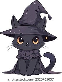 Halloween Cats Art, Fluffy Cat Drawing, Gato Halloween, Black Cat Drawing, Kawaii Cat Drawing, Cartoon Witch, Witch Drawing, Koci Humor, Cute Cat Illustration