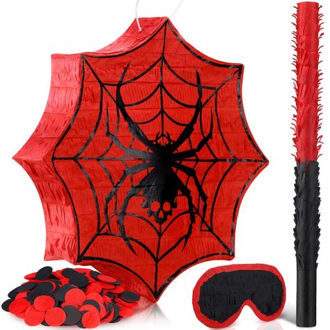 PRICES MAY VARY. Package Includes: you will get a spider pinata decorated with many accessories of the same theme, including a PVC bat, a black and red eye mask, 50g square confetti; This spider-themed piñata set is in the shape of spider web, bright colors, easy to get kids to love Dimension: this pinata for birthday parties measures approx. 13 x 13 inches/ 33 x 33 cm, plenty of room for you to fill it with candy, trinkets, chocolates, confetti up to 5 pounds; The pinata is of appropriate size Spider Pinata, Spiderman Birthday Party Decorations, How To Make Pinata, Spiderman Birthday Party, Party Favors Birthday, Kids Birthday Party Decoration, Spiderman Spider, Spiderman Party, Mens Birthday Party