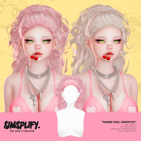 Barbie Doll Hairstyles, Doll Hairstyle, Sims Love, Barbie Hairstyle, Sims 4 Anime, Pelo Sims, Sims 4 Cc Skin, Sims 4 Body Mods, Sims 4 Cc Folder