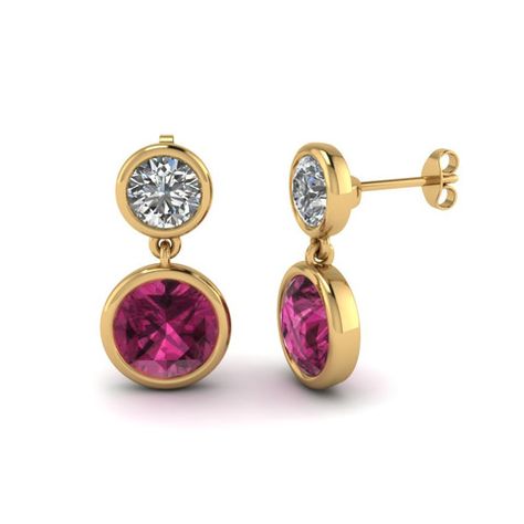 18 Karat Yellow Gold Pink Sapphire and Diamond Drop Earrings Gold Earrings Studs Simple, Antique Necklace Gold, Small Earrings Gold, Pearl Earrings Designs, Mrs Jones, Gold Jhumka Earrings, Gold Jewelry Simple Necklace, Handmade Gold Jewellery, Ring Making