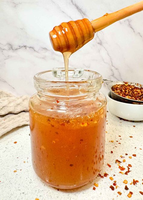 Homemade Hot Honey Recipe - The Effortless Cook How To Make Hot Honey, Make Hot Honey, Raw Honey Recipes, Homemade Hot Honey, Margherita Flatbread, Hot Honey Recipe, Honey Chicken Wings, Dessert Sandwich, Different Salads