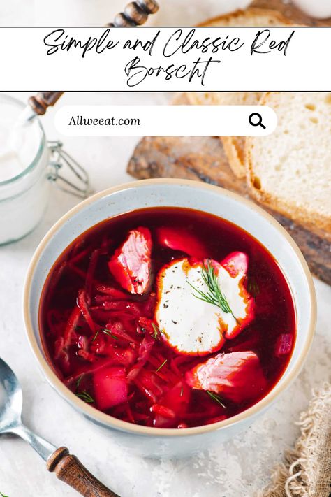 🥣 Simple and Classic Red Borscht – A warm, hearty, and vibrant beet soup that’s full of flavor! 🌱 Made with beets, cabbage, potatoes, carrots, and a hint of garlic, this traditional dish is finished with fresh dill and a swirl of sour cream. 🥔🥕 Serve it hot with crusty bread or a side of rye toast for a cozy meal. Perfect for lunch or dinner, this borscht is as nutritious as it is delicious! ❤️ #RedBorscht #TraditionalRecipe #CozyEats #HealthySoup #ComfortFood #HomeCooking #BeetLovers Traditional Borscht Recipe, Classic Borscht Recipe, Borscht Soup Recipe, Cabbage Potatoes, Borscht Recipe, Rye Toast, Borscht Soup, Beet Soup, Boiled Vegetables