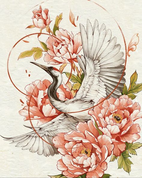 Chinese Zodiac Animals Tattoo, Crane Tattoo, Japan Tattoo, Japanese Tattoo Art, Birds Tattoo, Arte Animal, Art And Illustration, Japanese Tattoo, Tattoo Artist