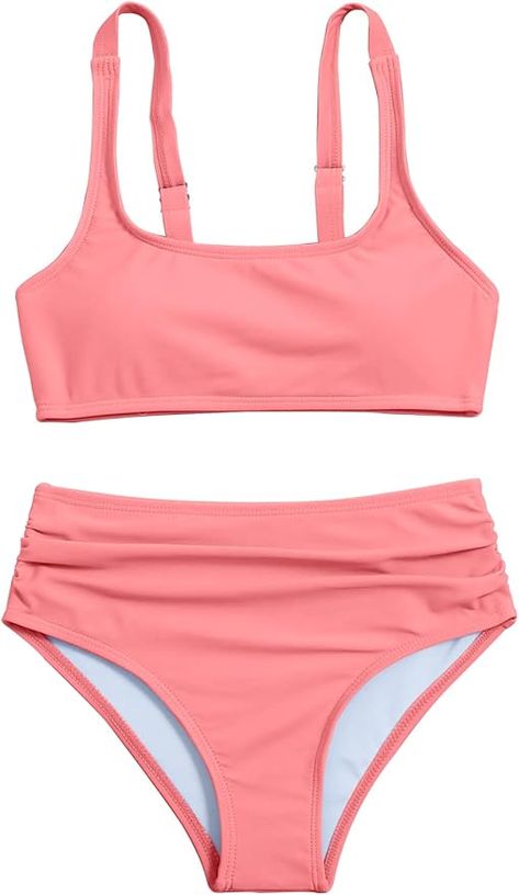 Amazon.com: OYOANGLE Girl's 2 Piece Swimsuit Sport High Waist Teen Kids Bikini Set Bathing Suit Swimwear : Clothing, Shoes & Jewelry Swimsuit Sport, Simple Swimsuit, Swimsuit Inspo, Beach Pool Party, Pink Bathing Suits, 2 Piece Swimsuit, Cute Bathing Suits, Swimwear Beach