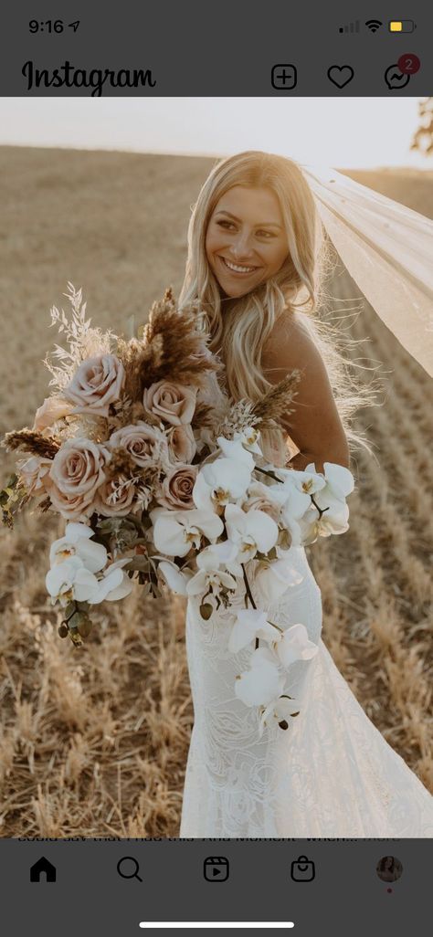 White Roses Boho Wedding, Western Champagne Wedding, Big Boho Wedding Bouquet, Vintage Bridal Bouquet Rustic, Boho April Wedding, Western Boho Wedding Boquet, Western Floral Bouquet, Wedding Bouqette Of Flowers, Boho Cascading Bouquet