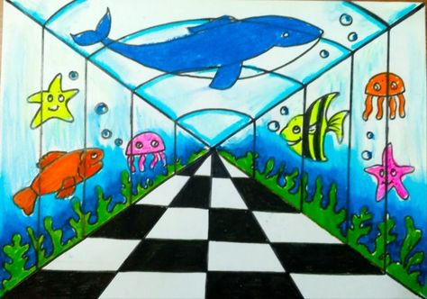 Aquarium Fish Drawing, Aquarium Drawing Ideas, Aquarium Drawing For Kids, Fish Aquarium Drawing, Drawing Aquarium, Under Water Drawing, Drawing Ideas Easy For Kids, Fish Tank Drawing, Landscape Drawing For Kids