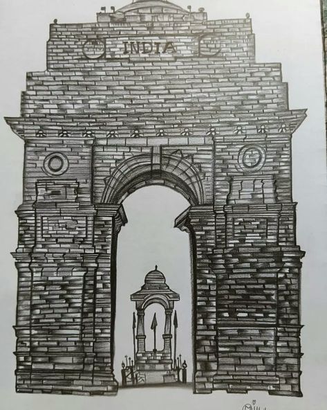 Gate of India. Historical Palace in Delhi. India Gate Drawing, Gate Sketch, India Gate, Palace, Gate, Sketch, India, Drawings, Quick Saves