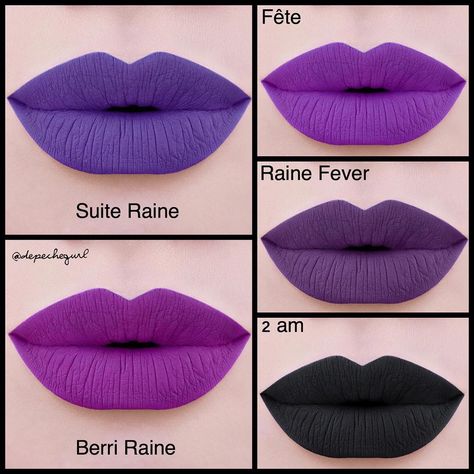 Part 3  @colouredraine Lip Paint Swatches Fall Lips, Lip Colours, Best Jobs, Purple Shades, Purple Lips, Purple Lipstick, Matte Lipsticks, Black Lipstick, Paint Swatches