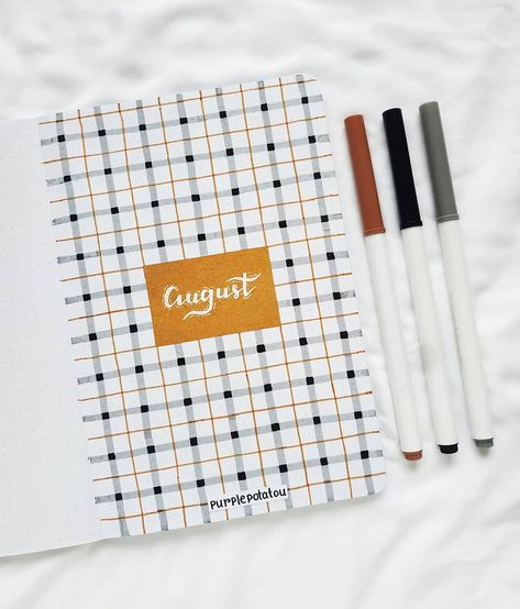 purplepotatou | bullet journal on Instagram: “Here goes my AUGUST cover page! . This checkered theme was inspired by one of my plaid pillowcase like I mentioned earlier😂 I was…” August Cover Page, Bullet Journal Design, August Bullet Journal, Bullet Journal Spread Ideas, Journal Spread Ideas, Bullet Journal August, Bullet Journal Month, Bullet Journal Notes, Bullet Journal Paper