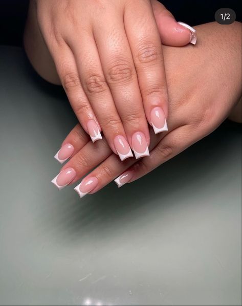 Cursive Letter On Acrylic Nails, French Tips With Initial, French Tip With Initial, Short French Tip, J Nails, Short French Tip Nails, French Tip Acrylics, Short French, Summery Nails