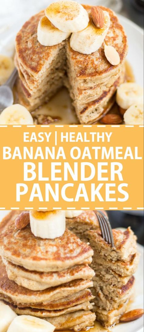 Banana oatmeal pancakes are sweetened naturally and made with no flour. Blender pancakes are easy an easy and healthy breakfast recipe. Top these healthy banana oat pancakes with fresh fruit, nuts, almond butter or syrup and serve! Oatmeal Blender Pancakes, Pancake Banane, Pancakes Oatmeal, Blender Pancakes, Banana Oatmeal Pancakes, Banana Oat Pancakes, Easy And Healthy Breakfast, Healthy Breakfast Recipe, Banana Oat