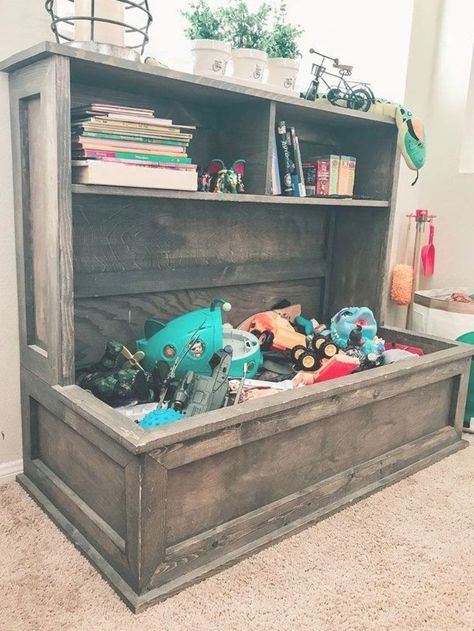 Farmhouse Toy Box Book Shelf Toy Box Book Shelf, Farmhouse Toy Box, Farmhouse Toys, Wood Toy Box, Kids Toy Boxes, Diy Toy Storage, Toy Shelves, Box Shelves, Kid Toy Storage