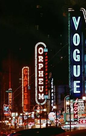 Vintage Vancouver. Granville Street, a block from home (circa 1957) Fred Herzog, Vintage Places, Vintage Vancouver, Old Neon Signs, Herbert List, Mary Ellen Mark, Granville Street, Lee Friedlander, August Sander