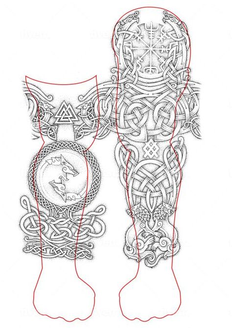 Celtic Norse Tattoo Sleeve, Viking Background Tattoo, Norse Traditional Tattoo, Viking Tattoos Design, Traditional Celtic Tattoos, Traditional Viking Tattoo Design, Viking Tattoo Sleeve Norse Mythology, Viking Tattoo Design Drawings, Art Viking Tattoo