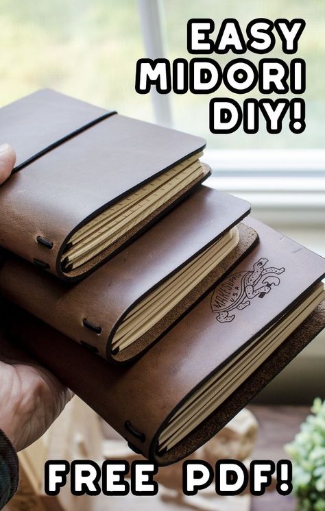 Diy Leather Travelers Notebook Cover, Faux Leather Notebook Cover Diy, Midori Notebook Diy, Diy Leather Journal Cover How To Make, Leather Beginner Projects, How To Make A Leather Book Cover, How To Make A Leather Journal, Faux Leather Journal Cover Diy, Notebook Leather Cover