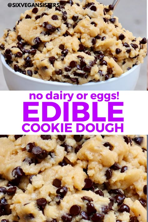 Vegan Edible Cookie Dough, Dairy Free Cookie Dough, Vegan Cookie Dough Recipe, Edible Chocolate Chip Cookie Dough, Edible Cookie Dough Recipe, Dessert Recipes Cookies, Cookie Dough Recipe, Healthy Cookie Dough, Vegan Cookie