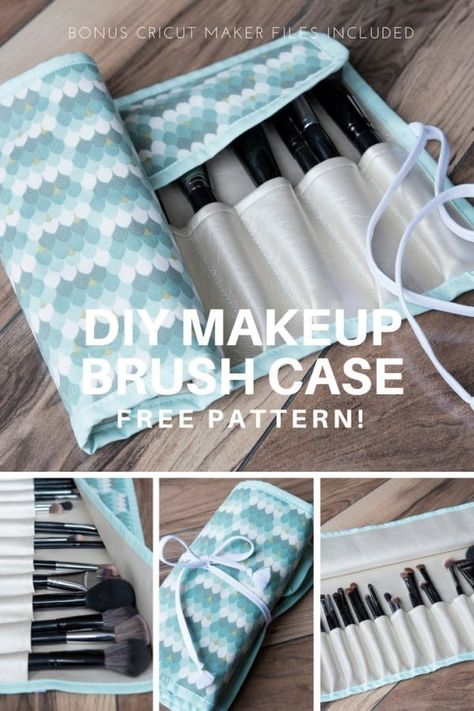 Makeup Brush Holder Sewing Pattern, Make Up Brush Pouch Diy, Make Up Brush Holder Sewing Pattern, Diy Makeup Brush, Makeup Brush Roll, Round Pouch, Makeup Brush Case, Makeup Brush Bag, Travel Sewing