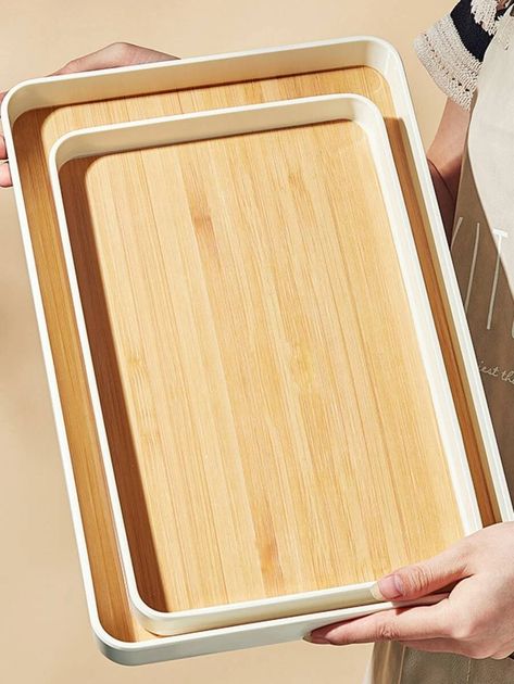 1pc PP Tray, Minimalist Wood Grain Pattern Rectangle Food Tray For Table | SHEIN USA Kitchen Decor Collections, Tray Design, Food Trays, Wood Tray, Kitchen Items, Body Skin Care, Wood Grain, Kitchen Decor, Tray