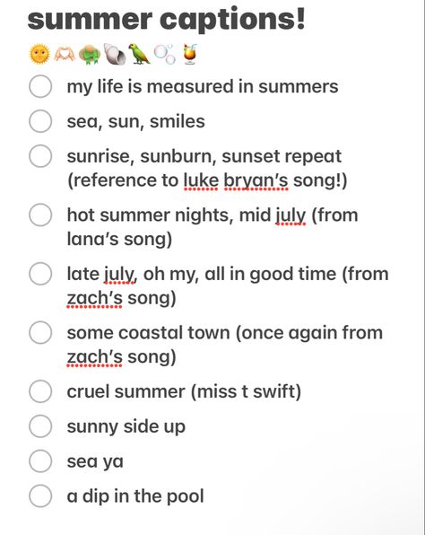 a list of summer caption ideas to use when posting on Instagram Summer Song Lyrics Captions, Lana Del Rey Captions Instagram, Luke Bryan Songs, Song Captions, Summer Captions, Caption Ideas, Insta Captions, Summer Songs, Captions For Instagram