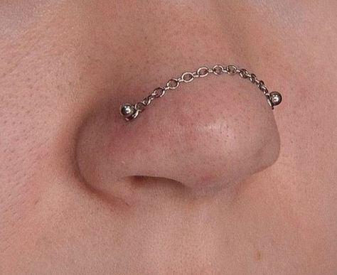 Nose Piercing Stud Both Sides, Piercing Vision Board, 18th Birthday Wishes, Nasallang Piercing, Nose Bridge Piercing, Double Nostril Piercing, High Nostril Piercing, Piercing Chain, Funky Fits