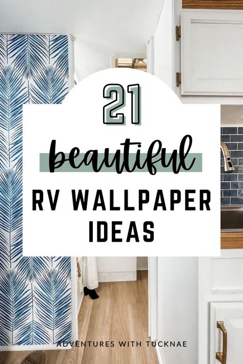 21 Beautiful RV Wallpaper Ideas Earth Tone Camper Remodel, Caravan Wall Ideas, Wallpaper In Rv Accent Walls, Wallpaper Rv Interior, Travel Trailer Interior Ideas, Camper Accent Wall, Wallpaper Rv Walls, Painting Inside Rv Color Schemes, Motorhome Remodel Class A Rv Interior