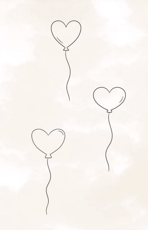 Floating Hearts Tattoo, Heart Shaped Balloon Tattoo, Heart Balloons Drawing, Balloon Tattoo Design, Heart Balloon Drawing, Heart Balloon Tattoo, Ballon Tattoo, Tattoos 2023, 2025 Goals