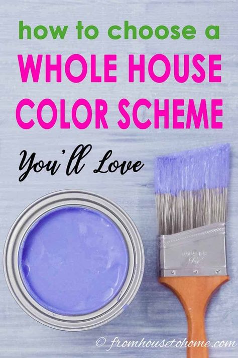 Find out how to choose a beautiful whole house color scheme or color palette that will create a home that flows even if you love bold and bright interior paint colors. #fromhousetohome #colorscheme #paintcolor #decoratingtips #choosingcolors #color #interiordecoratingtips Whole House Color Scheme, Blue Living Room Sets, Interior Makeover, Bright Interior, Purple Bedrooms, Choosing Paint, Makeover Tips, Interior Decorating Tips, House Color Palettes