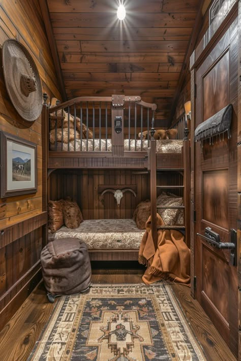 29 Basement Playroom Ideas For A Stylish And Fun Area - Courtneys World Western Toddler Room, Cabin Playroom, Western Kids Room, Writers Cottage, Cottage Kids Room, Playroom Ideas For Toddlers, Western Boys Room, Western Kids Rooms, Basement Playroom Ideas