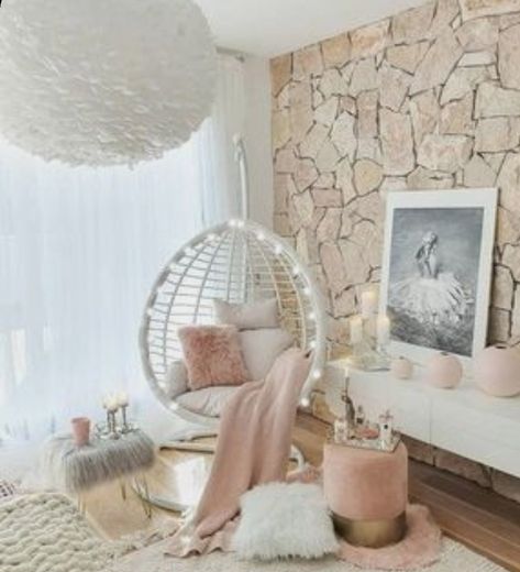 Ceiling Hanging Chair, Swing In Bedroom, Bedroom Inspirations Teenage Aesthetic, Bedroom Hanging Chair, Dream Rooms For Teens, 23 Aesthetic, Bedroom Swing, Living Sofa, Nordic Sofa