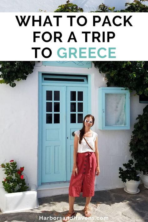 Greece Outfit Ideas 2023, How To Pack For Greece In A Carry On, Packing List Greece Summer, Touring Greece Outfits, Outfits Ideas For Greece, Greece Couple Outfits, Outfits For Mykonos Greece, Athens Outfit Ideas Spring, Greek Honeymoon Outfit