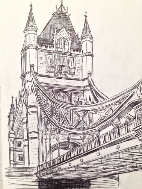 Tower Bridge Sketch London Architecture Drawing, Tower Bridge London Drawing, London Bridge Sketch, Tower Bridge Drawing, London Drawing Sketches, London Bridge Drawing, Bridge Sketch, London Sketch, Bridge Drawing