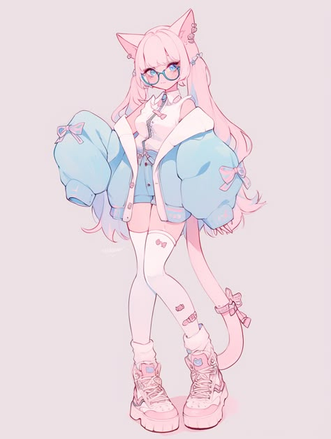 Kawaii Vtuber Model, Pink Character Design, Vtuber Base, Pretty Sketchbook, Vtuber Model, Cute Kawaii Drawings, Anime Character Drawing, Kawaii Drawings, Kawaii Art