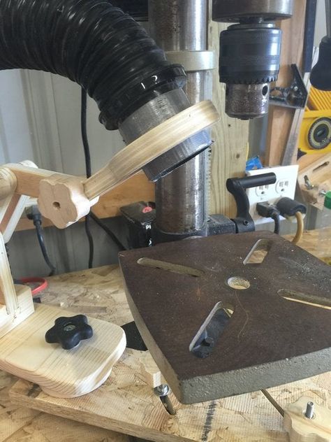 Drill press Dust collection ARM | LumberJocks Woodworking Forum Spindle Sander, Woodworking Shop Plans, Forstner Bit, Diy Wooden Projects, Drill Press, Wooden Projects, Dust Collection, Hole Saw, Shop Plans