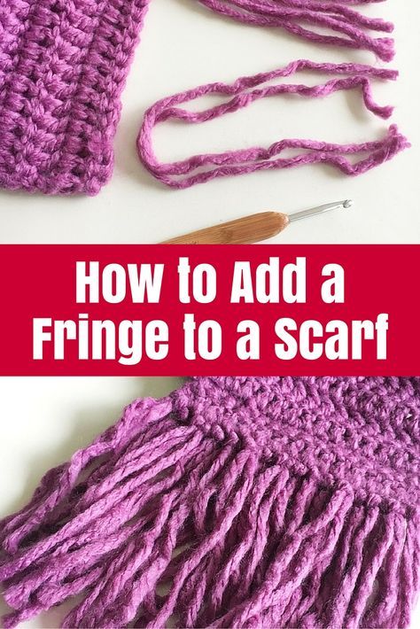 How to Add a Fringe to a Scarf - created a gorgeous scarf but need to finish it off? Add a simple fringe to a crochet or knitted scarf with this tutorial Loom Scarf, Yarn Project, Handmade Yarn, Scarf Yarn, Crochet Clothing And Accessories, Arm Knitting, Scarf Crochet Pattern, Crochet Edging, Scarf Pattern