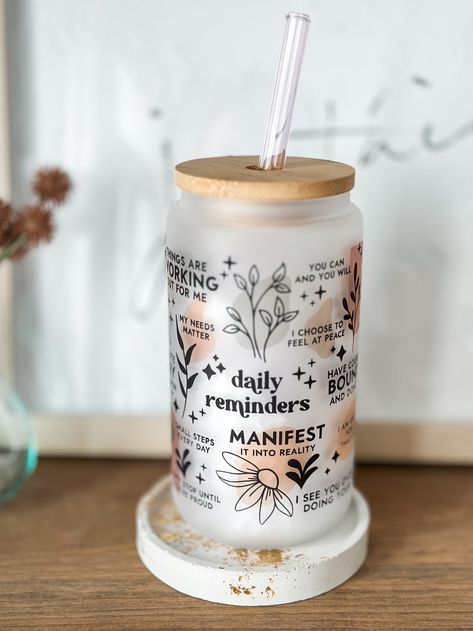 Office Decor For Women, Daily Reminders, Tumbler Gift, Glass Tumbler, Iced Tea, Daily Affirmations, Daily Reminder, Glass Cup, Beer Can