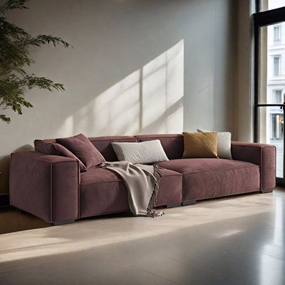 Elevate your living space with our Contemporary Sofa, where minimalist design meets ultimate comfort. Each piece is enveloped in the luxurious texture of 100% Polyester, offering a soft, inviting touch that resists aging, ensuring your living room remains a statement of timeless taste. The heart of our seating comfort lies in the innovative use of high-quality Foam. This unique material ensures that each seat not only welcomes you with a perfect balance of softness and support but also maintains Different Colored Sofas In Living Room, Korean Couch Aesthetic, Modular Sofa For Small Living Room, Low Profile Sofa Living Room, Low Comfy Couch, Deep Set Couch, Brown Couch Colorful Living Room, Coed Apartment Decor, Deep Comfy Couch