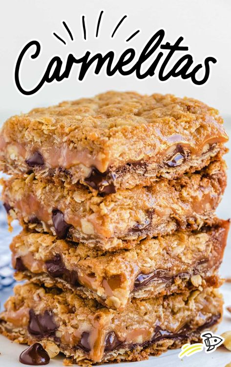 Carmelitas - Spaceships and Laser Beams Carmelitas Recipe, Caramel Oatmeal, Oatmeal Crust, Peanut Butter Lasagna, Holiday Deserts, Chocolate Chip Cheesecake Bars, Desserts Bars, Chocolate Pudding Cake, Bars And Squares