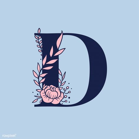 Botanical capital letter D vector | free image by rawpixel.com / Tvzsu D Aesthetic Letter, Aesthetic Letter Wallpaper, D Letter Design, Botanical Capital Letter, Typography Psd, Aesthetic Letter, Alphabet Typography, Floral Typography, Floral Font