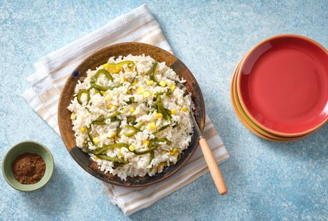 Rice with Poblanos and Corn - Pati Jinich Pati's Mexican Table Recipes, Zucchini Pizza Recipes, Rice With Corn, Mexican Lasagna Recipes, Poblano Soup, Patis Mexican Table, Pati Jinich, Vegetarian Chicken, Mexican Table